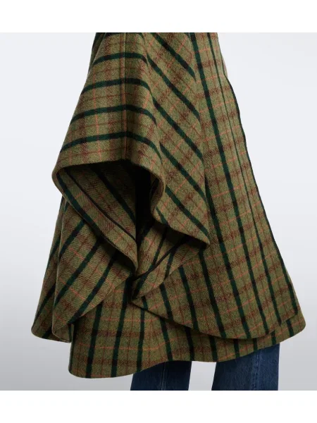 Poncho Chloé de lână în carouri verde