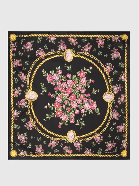 Хустка із шовку в квітковий принт Dolce&gabbana чорна