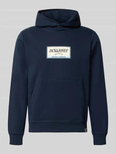 Bluza z kapturem z nadrukiem z logo model FREDERIKSBERG' Jack & Jones granatowa