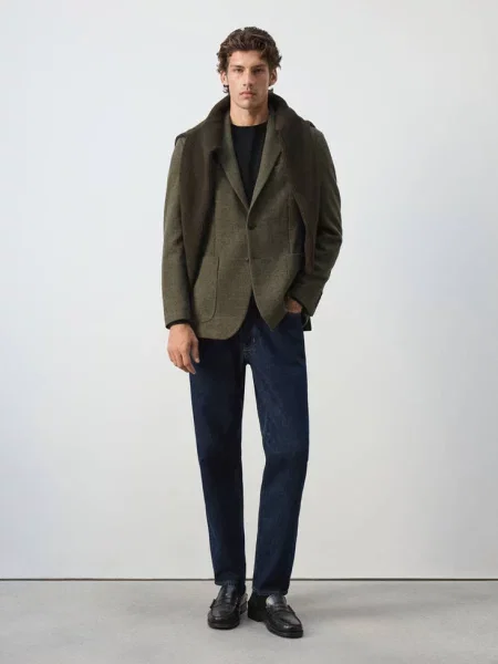 Marynarka regular fit z mieszanki wełny khaki Mężczyzna 52 MANGO MAN