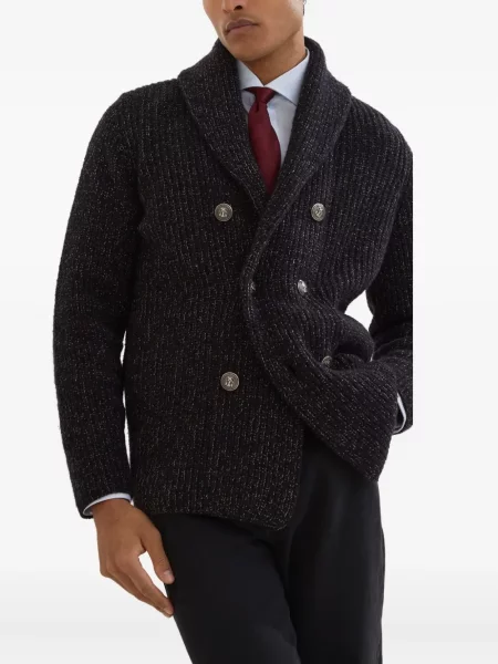 Cardigan Brunello Cucinelli de mătase negru