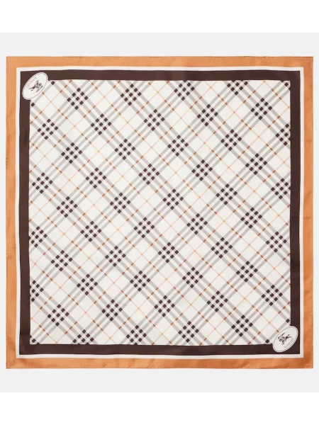 Копринен кариран шал Burberry кафяво