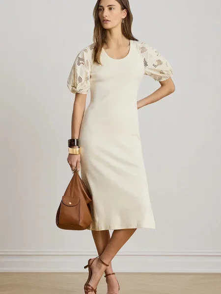 Lauren Ralph Lauren rochie din cu bej