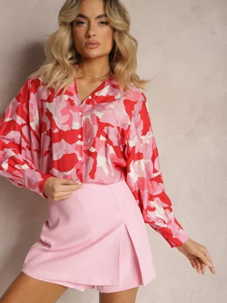 Czerwono-Różowa Koszula o Klasycznym Kroju z Zapięciem na i Długim Rękawem Fiomina czerwona