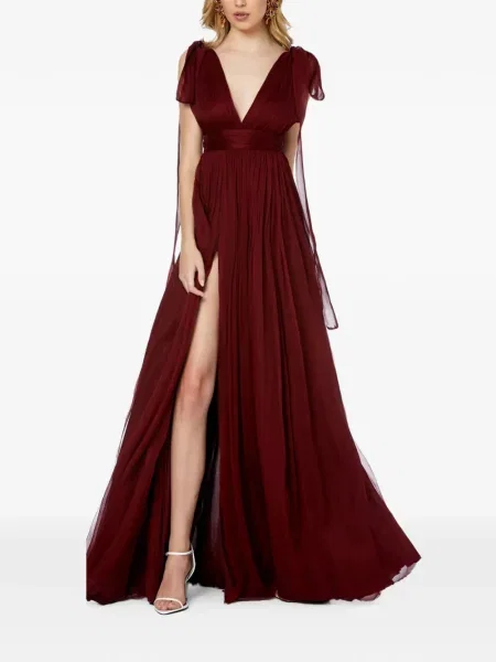 Rochie maxi Framboise cu decolteu în V de costum roșu