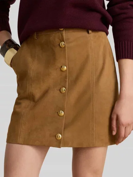 Spódnica mini ze skóry koziej welurowej z ozdobnymi Lauren Ralph Lauren