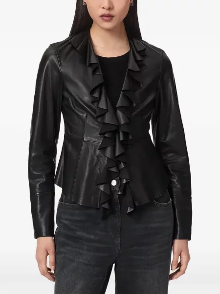 Geanta de piele Allsaints cu volane negru
