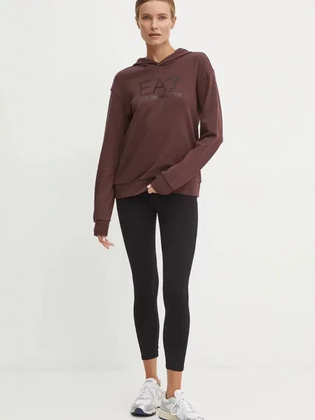 Emporio Armani bluza z kapturem z aplikacją brązowy