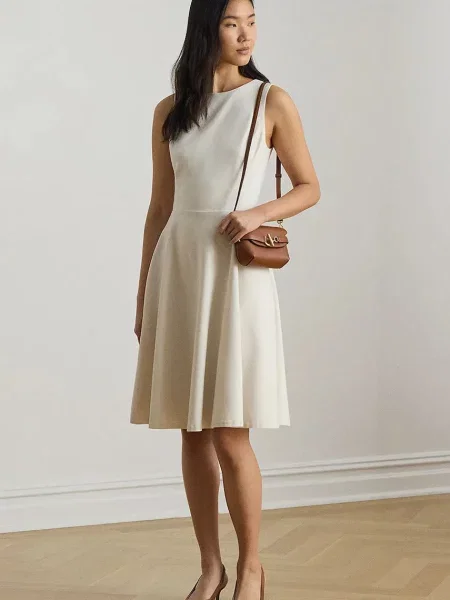 Lauren Ralph Lauren rochie evazată cu vâscoză bej