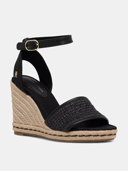 Tommy Hilfiger sandály HIGH WEDGE ESPAD RAFFIA černé