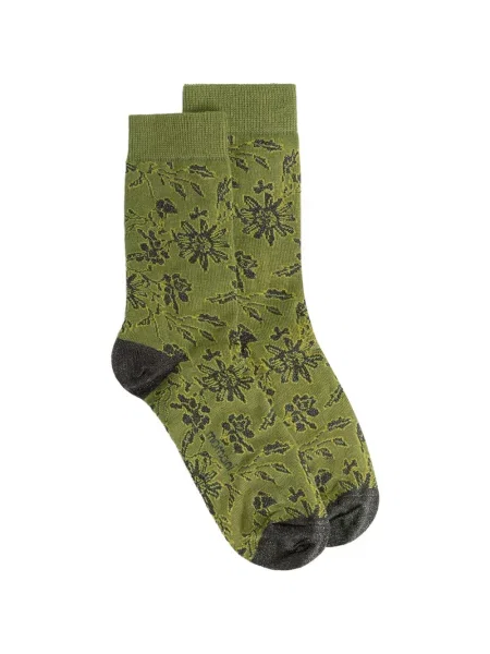 Șosete Momoni cu model floral din jacard verde