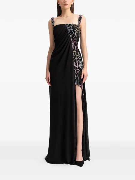 Rochie maxi Gemy Maalouf drapată cu mărgele de costum negru