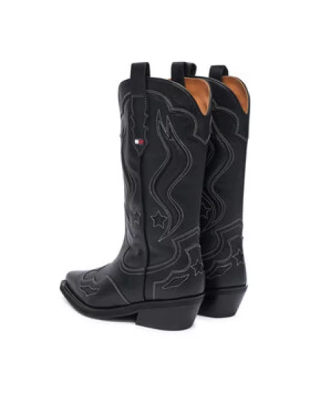 Tommy Jeans Western csizmák Archive Cowboy Boot Leather fekete