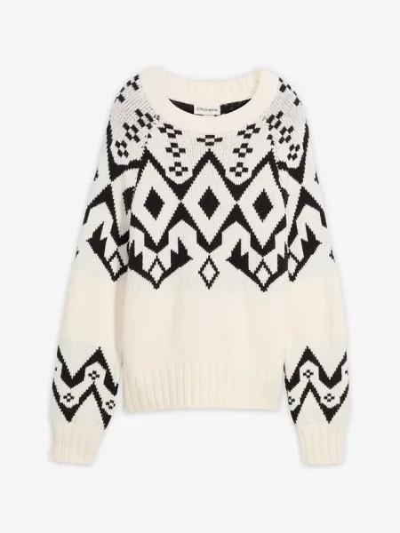 Sweter oversize w norweski wzór biały