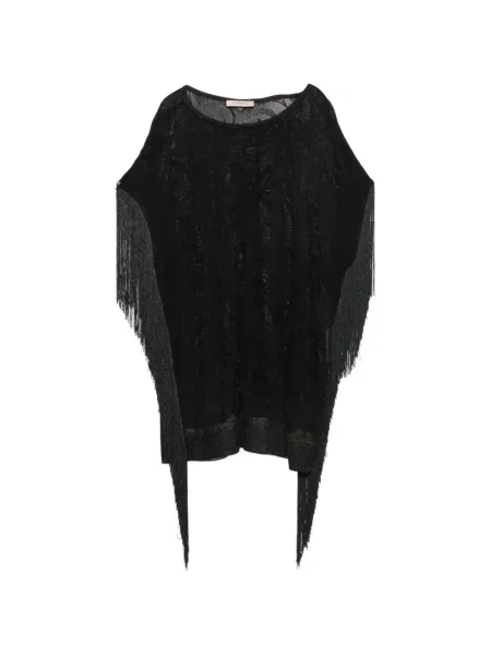 Pulover Twinset cu franjuri din jacard negru