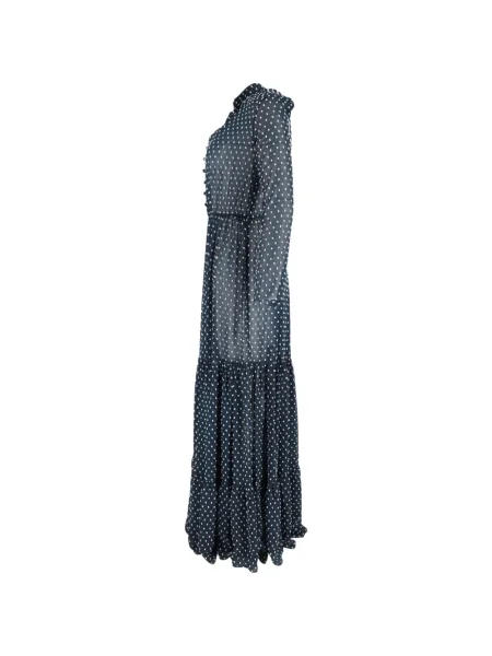 Rochie maxi Saloni cu buline cu mâneci lungi lungă albastru