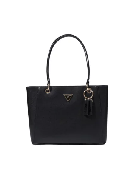 Lniana torebka skórzana Guess czarna