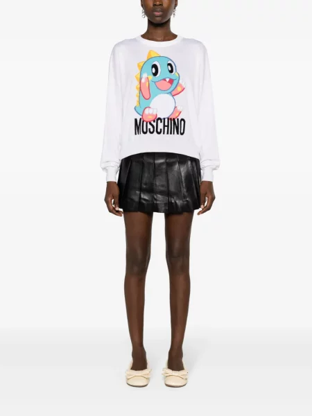 Siuvinėtas vilnonis megztinis Moschino balta