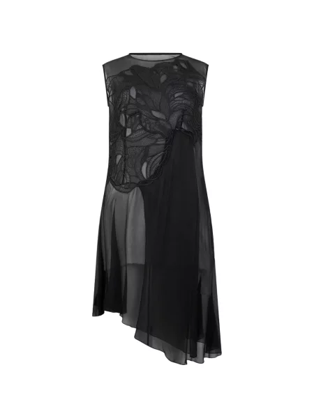 Rochie midi Alberta Ferretti asimetrică din dantelă negru
