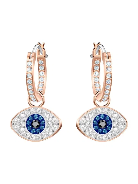 Swarovski Uhani Duo Evil Eye modra / rožnato zlata / črna bela