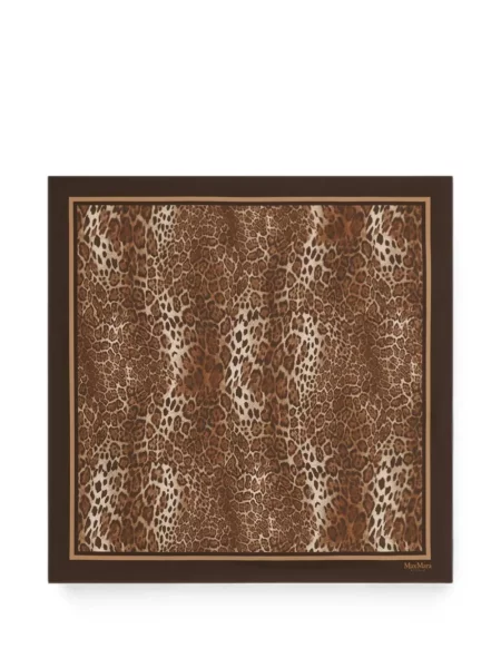 Fular Max Mara de mătase cu imagine cu model leopard maro