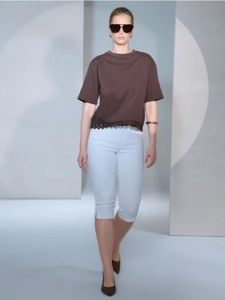Кружевная футболка Sinsay коричневая