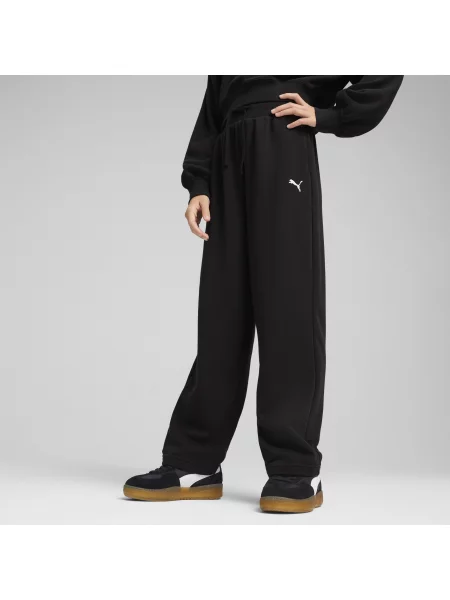 PUMA Młodzieżowe spodnie dresowe Wardrobe Essentials z szerokimi nogawkami Akcesoria czarny