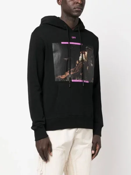 Hoodie Off-white με σχέδιο λευκό