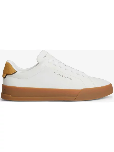 Buty do biegania Tommy Hilfiger Court Leather Detail jasnobrązowy 40 biały