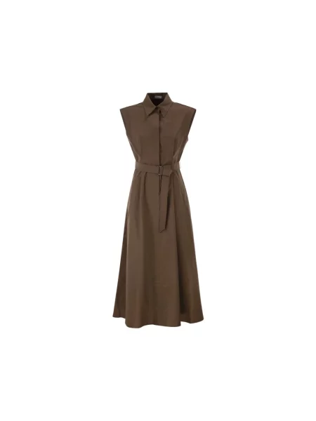 Sukienka Brunello Cucinelli z twillu garniturowa brązowa