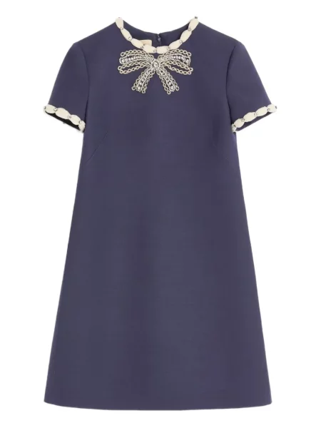 Rochie mini Valentino Garavani cu broderie din crep scurtă albastru