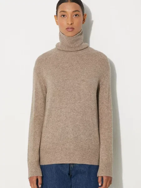 A.P.C. pulover de lână Pull Amal femei cu guler bej