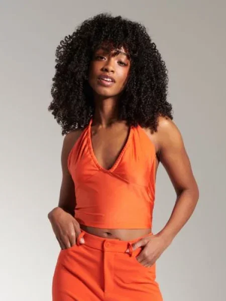 Crop top Sinsay s vázáním oranžový