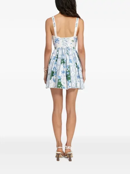 Rochie mini Agua Bendita cu model floral cu imagine alb