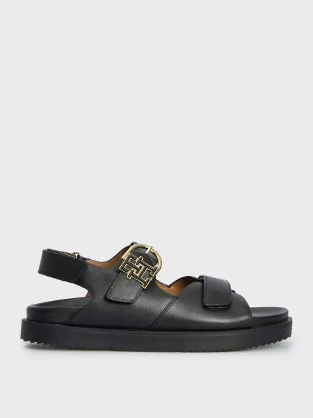 Шкіряні босоніжки Tommy Hilfiger чорні