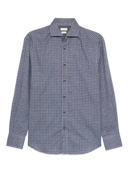 Cămașă Brunello Cucinelli cu imprimeu geometric albastru
