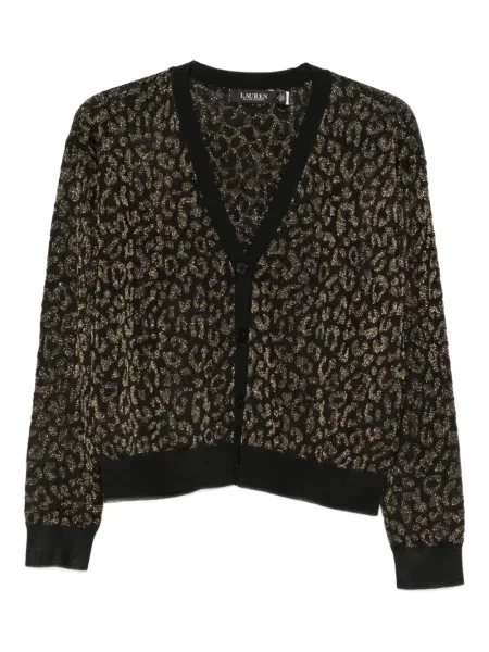 Cardigan Lauren Ralph Lauren cu decolteu în V cu imprimeu animal print negru