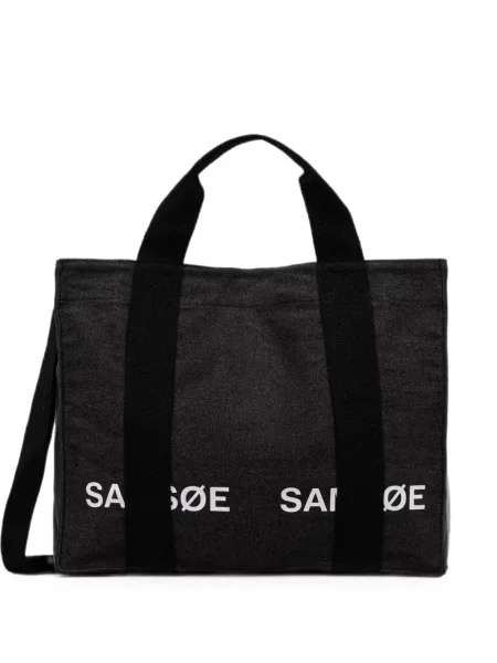 Geantă shopper Samsøe Samsøe cu imagine din canvas gri