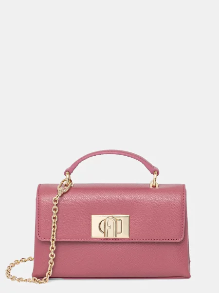Кожена чанта Furla розово