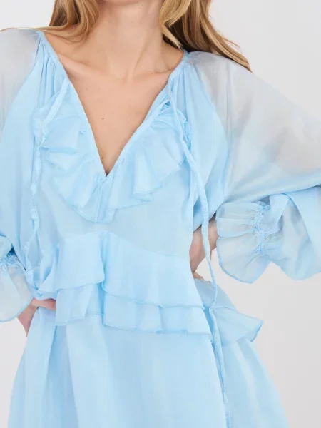 Rochie midi Italy Moda până la genunchi cu legături albastru