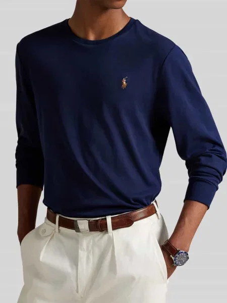 Bluzka z długim rękawem o kroju regular fit z czystej bawełny model PIMA' Polo Ralph Lauren granatowa