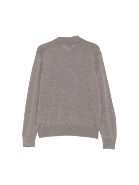 Sweter Boss wełniany z długim rękawem brązowy
