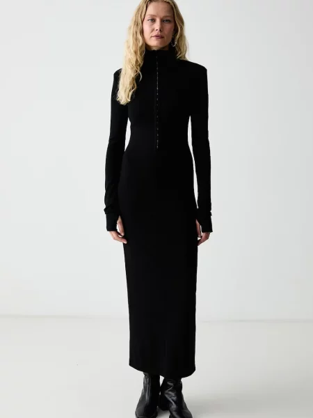 La Mania rochie bodycon cu vâscoză PETRA negru
