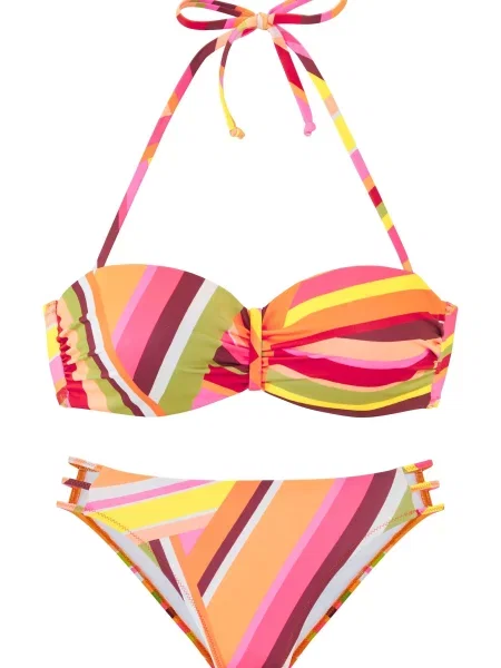 BRUNO BANANI Costum de baie două piese verde măr / portocaliu / roz / burgundy roșu