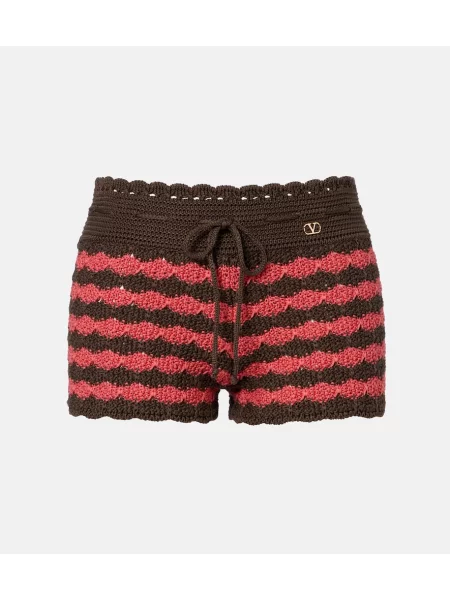 Pantaloni scurți Valentino cu dungi tricotate maro