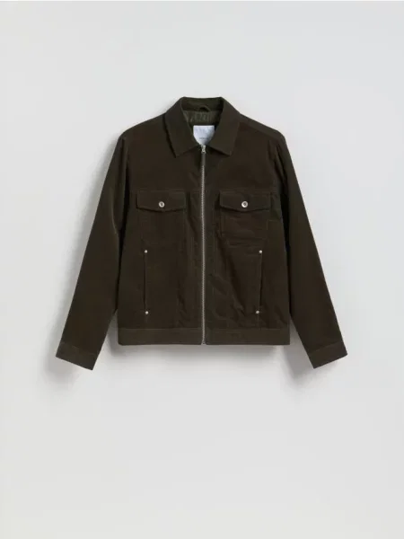 Reserved Geacă din catifea reiată cu guler verde-maroniu verde