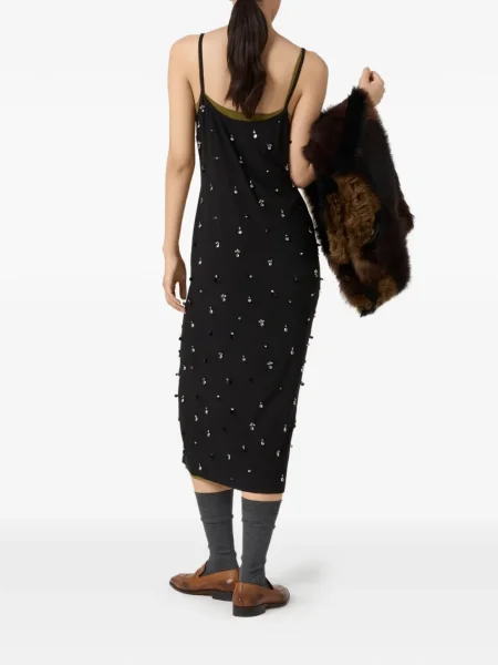 Haftowana sukienka midi Miu Miu do kolan garniturowa czarna