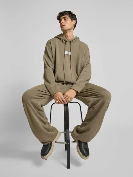 Bluza z kapturem z detal z logo Mm6 Maison Margiela beżowa
