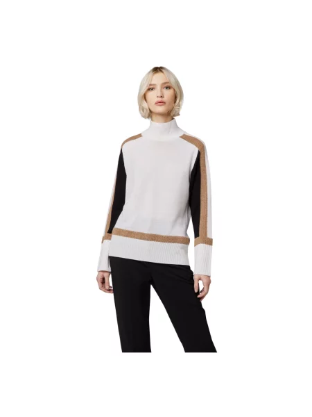 Lniany sweter z golfem Alpha Studio biały