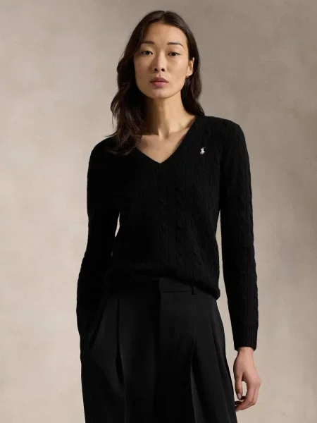 POLO RALPH LAUREN De lână pulover KIMBERLY cu adaos de cașmir negru